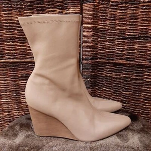 Rag & Bone Boots Women's 40 Cream Tan Phoenix Leather Wedge Ankle Bootie Sock  - Picture 1 of 10