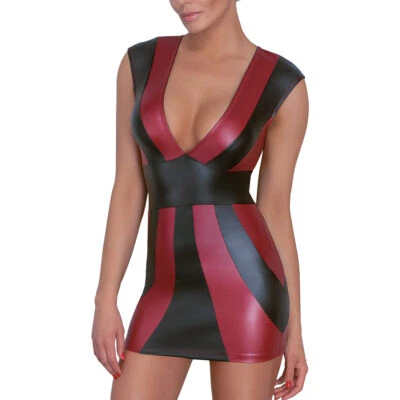 Sexy Mini-Kleid S M L XL rot schwarz 2-farbiger Matt-Look Party "Valentina"
