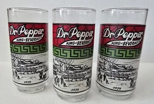 Vintage 1978 Dr Pepper Winter Scene Drinking Glass King of Beverages Set of 3 - Picture 1 of 10