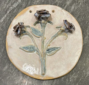 Handmade Ceramic Wall Art Plaque Roses 9” Diameter - Picture 1 of 5