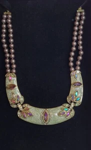 Heidi Daus Olive Green Crystal and Beaded Collar Necklace - Picture 1 of 8