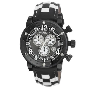 Nuovo Orologio Uomo Akribos XXIV AK612BK Cronografo Al Quarzo A Scacchi Pelle Bianca - Foto 1 di 5