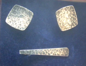 Gehämmerte Sterling Manschettenknöpfe und Krawattenklammer Herren Nachlass Schmuck 925 Israel - Bild 1 von 14