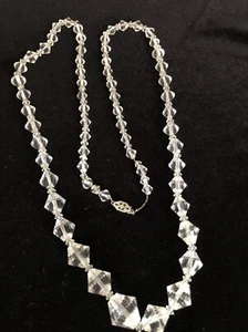 COLLAR DE CADENA DE PLATA FINA CON CUENTAS DE CRISTAL FACETADO DE LA ERA ART DECO VINTAGE DE 1920 - Imagen 1 de 6