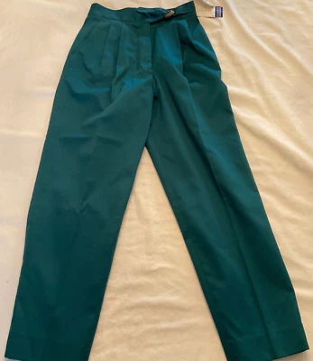 Calça feminina vintage David Brooks LTD tamanho pequeno 4 plissada cinto de madeira nova com etiquetas verde - Imagem 1 de 4