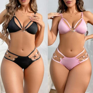 Women's Summer Sexy Bikini Swimsuit Set Beachwear Halter Metal Ring Swimsuit US - Picture 1 of 17
