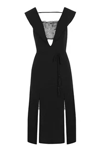 Topshop Lace Insert Midi Dress Black Size 6 Bnwt - Picture 1 of 4