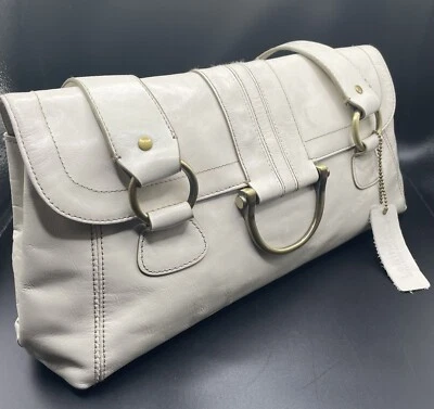 Apt 9 Cartera Doble Correa Cuero Blanco Herrajes Latón Cierre Solapa Magnética Foto 1 de 4