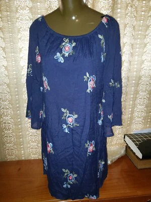 Fig & Flower Anthropologie Blue Floral Embroidered Off Shoulder Dress size M - Image 1 of 4