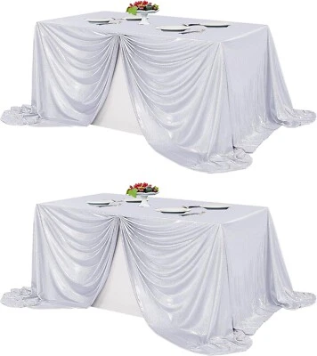 Mantel de lentejuelas plateado para fiestas - Paquete de 2, 90x132 pulgadas - Brillo brillante... Foto 1 de 4