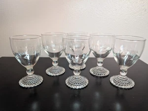 6 VINTAGE Anchor Hocking Wasserkelche: Blasenfuß, grau geschliffene Rosen, mundgeblasenes Glas - Bild 1 von 16