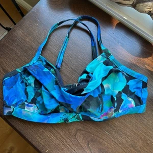 ATHLETA Swimsuit Bikini Top Blue Green Abstract Pattern Women 38 B/C underwire - Picture 1 of 8