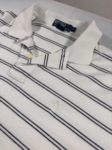 Polo By Ralph Lauren White Black Striped Soft Cotton Large White Pony Breathable - Picture 1 of 9