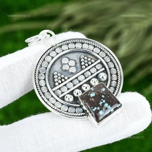 925 Sterling Silber strahlender natürlicher tibetischer Türkis Frau Neu Anhänger Schmuck - Bild 1 von 7