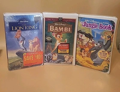 Walt Disney's VHS Original Clamshell FACTORY SEALED Bambi Lion King Jungle Book - Image 1 of 4