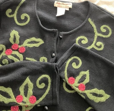 Cárdigan Norm Thompson Vintage Talla 1X Negro Cuentas Vacaciones Cottagecore Suéter Foto 1 de 4