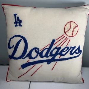 VTG Los Angeles Dodgers Hand Sewn Baseball Pillow 14”x14” - Picture 1 of 10