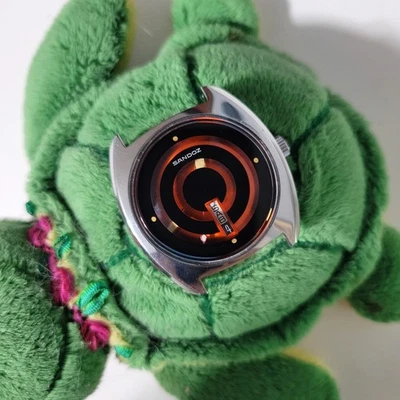 Sandoz Orange 'Target' Mystery Dial Watch 1970s Vintage Day Date Automatic - Image 1 of 4