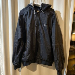 Nike Windbreaker Jacket Mens Large White Black Vintage Snap Spellout Embroidered - Picture 1 of 13