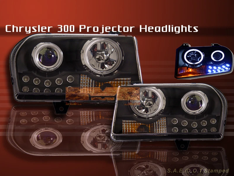 05-09 FAROS PROYECTOR CHRYSLER 300 NEGRO 2 HALO CCFL LED Foto 1 de 1