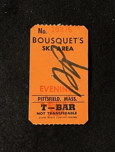 Boleto de elevación vintage con pase de esquí BOUSQUETS T-BAR MASSACHUSETTS viaje de recuerdo - Imagen 1 de 2