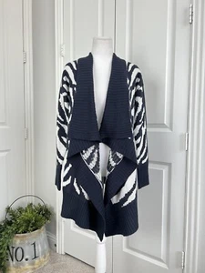 Neiman Marcus Women’s Navy White Zebra Pattern Open Front Cardigan Sweater Sz S - Picture 1 of 11