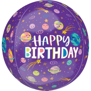 Space Party Supplies Smiling Galaxy Happy Birthday Orbz Large Round Balloon - Picture 1 of 2