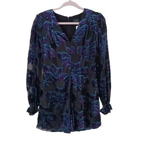 Adelyn Rae Romper Womens Small Velvet City Lights Long Sleeve V Neck Sheer NWT - Picture 1 of 14
