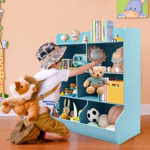 42.32in Kids Toy Storage Organizer Toddler Storage Cabinet Bookshelf 4-Tier PVC - Picture 1 of 12