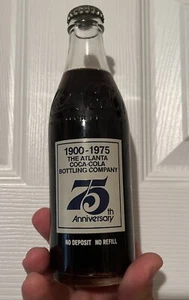 Coca Cola Atlanta 75th Anniversary 1900 - 1975 10 oz Commemorative Bottle FULL - Picture 1 of 3