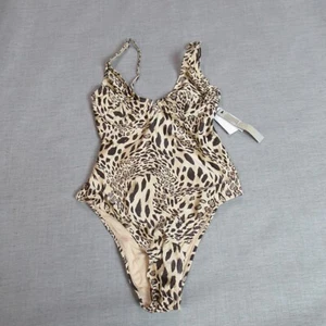 Top Shop Swimsuit Womens Size 32DD Brown Tan Leopard One Piece Sexy Jungle Beach - Picture 1 of 10