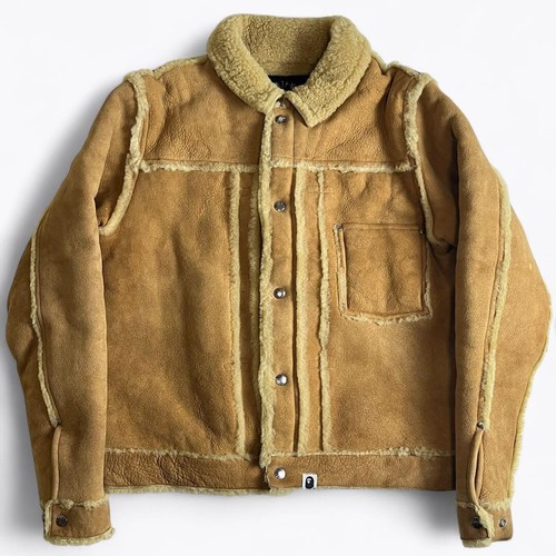 A BATHING APE (BAPE) Giacca Mouton A BATHING APE 1° Tipo Uomo Taglia S Pelle Cammello Usata