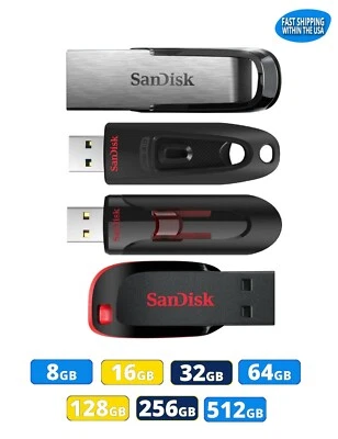 Sandisk Flash Drive 16GB 32GB 64GB 128GB 256GB 512GB Blade Glide Ultra Flair lot - Image 1 of 4