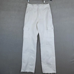 Judy Blue Jeans High Rise Cargo Straight White Stretch Size 0/24 Raw Hem Pants - Picture 1 of 10