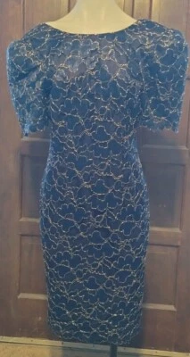 LESLIE FAY Original Size 6 Black Gold Stitching Shoulder Pads Low Back - Image 1 of 4