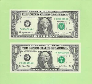 '6390 0936 & 6390 6390' .. MATCHING .... UNCIRC $1 RADAR & REPEATER - Picture 1 of 2