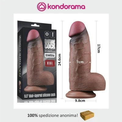 Lovetoy dildo gigante in silicone doppio strato mulatto XXL testicoli e ventosa
