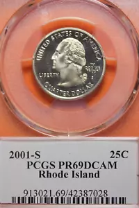 2001-S PCGS PR69DCAM RHODE ISLAND WASHINGTON QUARTER #B42173 - Picture 1 of 2