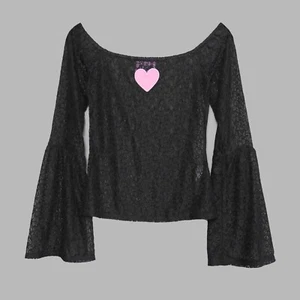 Lazy Oaf G.E.M Black Sheer Lace Bell Sleeve Top | XS | Brand New - Picture 1 of 5