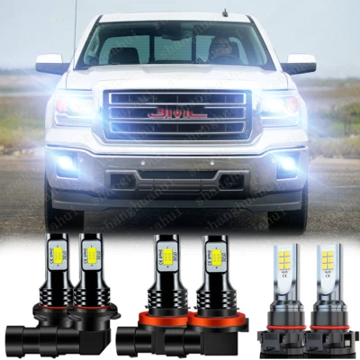 For GMC Sierra 1500 2500 3500 2007-2013 LED Headlights + Fog Light Bulbs Kit 6PC - Image 1 of 4