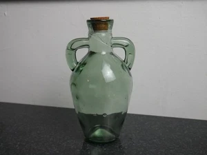 Vintage Aqua Grün Form Mundgeblasene Glas Flasche Krug Doppelhändig mit Korken Deckel - Bild 1 von 6