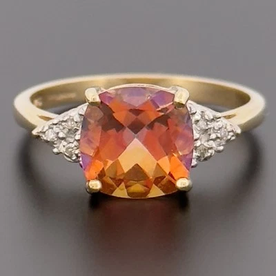 9ct Yellow Gold Mystic Topaz & Diamond Cluster Ring Size M Hallmarked - Image 1 of 4