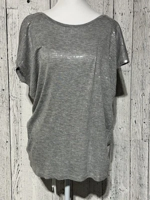 Top para mujer Michael Kors gris lentejuelas manga corta talla pequeña cuello redondo Foto 1 de 4