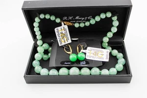SET COLLANA ORECCHINI GOCCIA GIADA PERLE COLTIVATE ORO 14KT BRIDGE VINTAGE - Foto 1 di 3