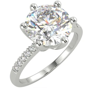 2.47 Ct Round Cut VVS2/E Solitaire Pave Diamond Engagement Ring 14K White Gold - Picture 1 of 6