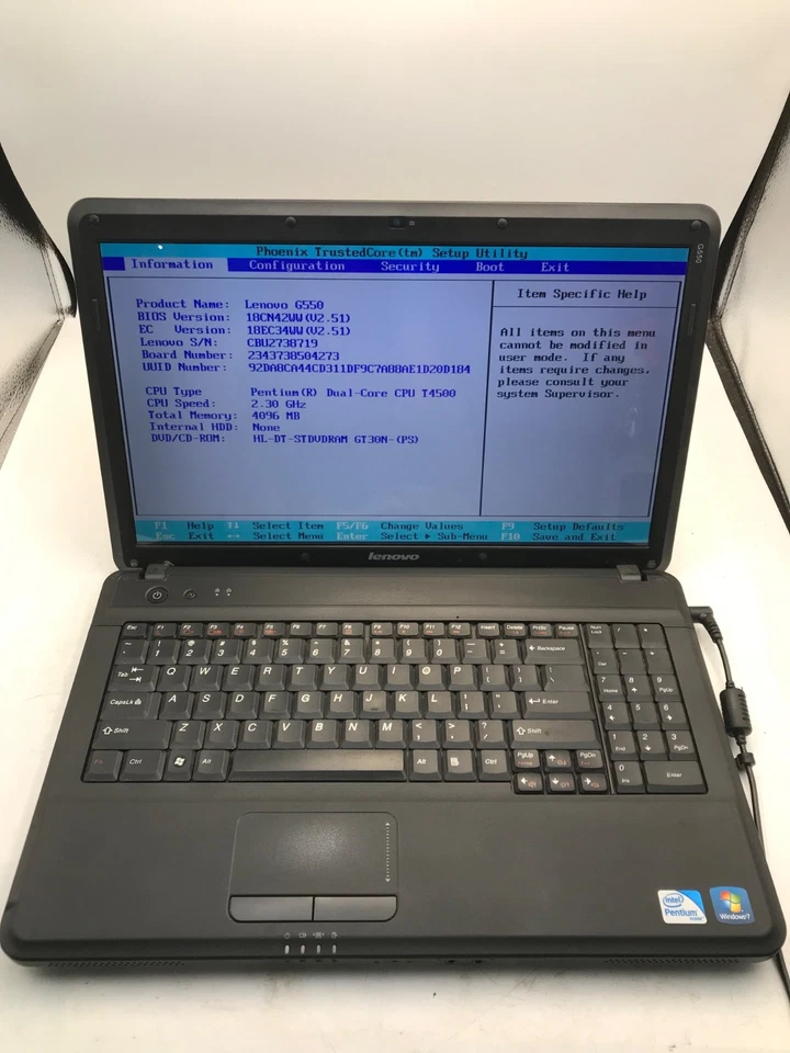 Portátil Lenovo G550 Intel Pentium Dual-Core 2.3GHz 15" 4GB RAM SIN HDD -MZ Foto 1 de 4