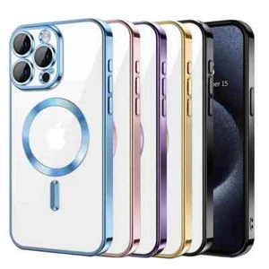 For iPhone 16 15 Pro Max Plus Case Magnetic Shockproof Clear Megsafe Back Cover - Picture 1 of 23