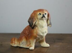 Vintage Ucagco Porcelain Japan Pekinese Dog Figurine Original Foil Label