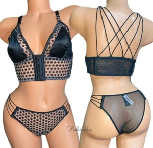 Victoria's Secret Set LUXE Triangel Starburst Long Bralette BH Tanga Panty Schwarz - Bild 1 von 3