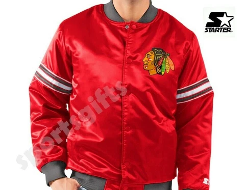 Chicago Blackhawks NHL Hockey Classic Varsity Satin Starter Jacket Men's XL NEW Cover